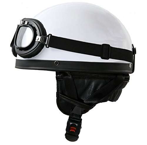 ATO Oldtimer Motorradhelm mit Fliegerbrille in Weiß Größe L 59 bis 60cm