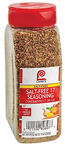 Lawry's Salt Free 17 Seasoning, 10 oz - One 10 Ounce Container of 17 Seasoning Spice Blend Including Toasted Sesame Seeds, Turmeric, Basil and Red Bell Pepper for Seafood Poultry and Beef