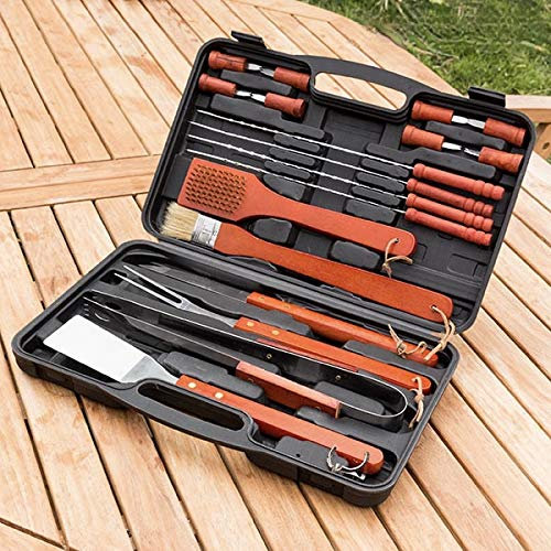 Malette d'ustensiles pour Barbecue - Inox et bambou - 18 pièces