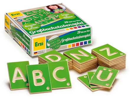 Erzi 42012 Lernspiel Großbuchstaben aus Holz, Lernmaterial, Kreativität