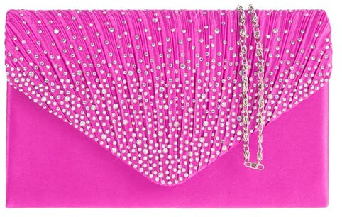 fi9® Bolso de mano para mujer, diseño de diamantes, ideal para fiestas de graduación, medium (Rosa fucsia)