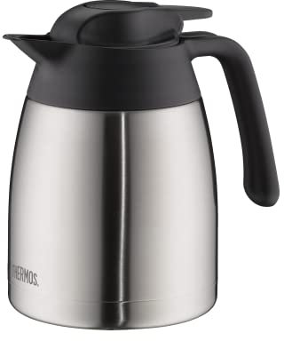 THERMOS THV 1,00l, steel, Thermoskanne 1l aus Edelstahl, 12 h heiß / 24 h kalt, absolut dicht, große Öffnung, Kaffeekanne, Teekanne, spülmaschinenfest, zerlegbarer Deckel, absolut dicht für unterwegs