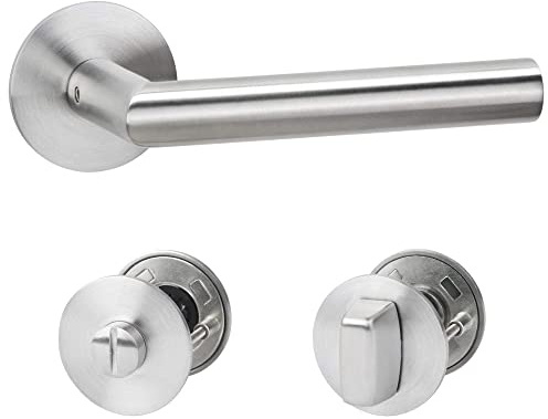 Gedotec Drückergarnitur Edelstahl | 1 Stück Türbeschlag Zimmertür Türgriff auf Flach Rund-Rosette | SAMANTHA 1802 | WC - Bad | Edelstahl matt gebürstet | Design Türgarnitur silber für Innentüren