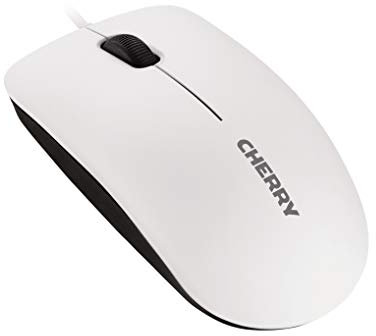 CHERRY MC 1000, Souris de bureau filaire, Capteur optique (1.200 dpi), 3 boutons, Design symétrique pour droitiers et gauchers, Certification GS, Blanc grisé