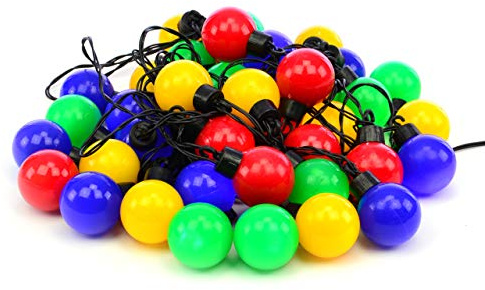 Nipach GmbH LED Partylichterkette Partybeleuchtung Lichterkette für Weihnachten Hochzeit Kindergeburtstag – 40 Leuchtkugeln mit Trafo – innen & außen – bunt