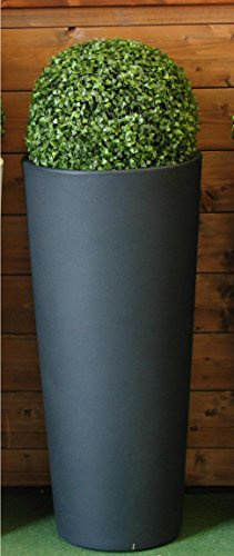Moderno florero liso redondo Zajsan Ø 38 h 85 en resina antracita con boj de buxus 38 cm