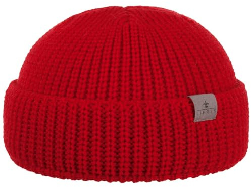 Lierys Costa Mens Docker Cap - Made in Germany - Skull cap made of new wool - Knitted hat with rolled cuff - Skully Beanie with turn-up - Skullcap Autumn/Winter red One Size