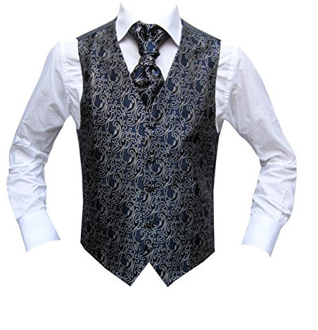 Hochzeitswesten Set mit Plastron Paisley Marine 70