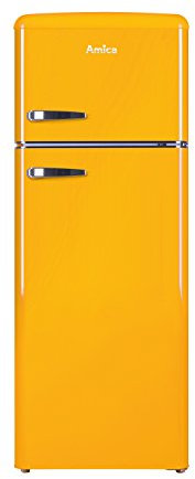 Amica KGC 15633 Y Retro Kühl-/Gefrierkombination / Honey Yellow (Gelb) / 144cm (H) x 55cm (B) x 62cm (T) / Retro-Design / Kühlschrank mit Gefrierfach