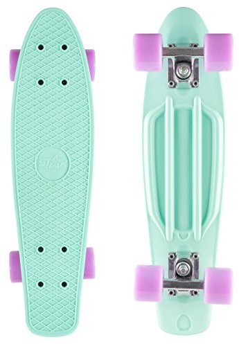 BIKESTAR Vintage Retro Cruiser Skateboard 60mm für Kinder und Erwachsene auch Anfänger ab ca. 6-8 Jahre | Mint & Lila