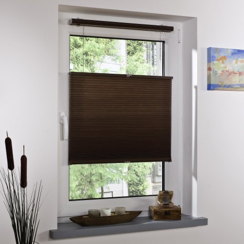 Liedeco® Thermo-Plissee freihängend mit Klemmträger / 60 x 130 cm Mocca (Breite x Höhe) / lichtdurchlässig Blickdicht und stufenlos verstellbar/Wabenplissee/leichte Innen-Montage ohne Bohren