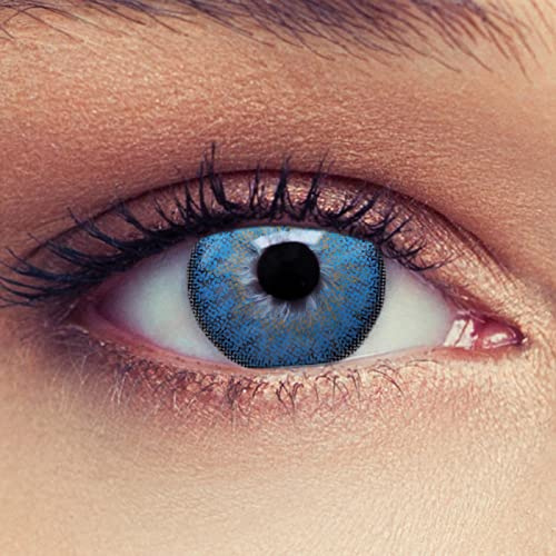 Designlenses 2 Blaue Kontaktlinsen mit Stärke ozeanblaue Drei Monatslinsen für einen natürlichen Effekt, geeignet für dunkle Augen + Gratis Behälter Dimension Aqua -2,75