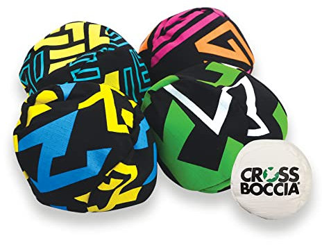 Crossboccia Soft Boule Set Family Pack Pro, Wurfspiel aus Stoff für Indoor und Outdoor, für 4 Spieler, Bunt