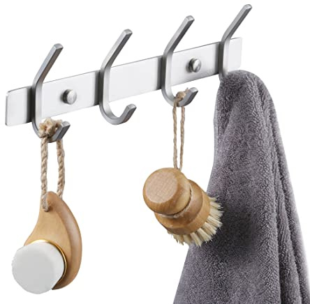 KES Coat Hooks with 4 Towel Hooks for Bathroom, Heavy Duty Coat Rack for Coat, Hat, Robe SUS304 Stainless Steel Brushed Finish Wall Mounted, AH203H4-2