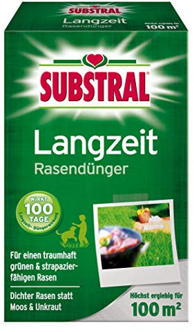 Substral Langzeit Rasendünger, mit Langzeitwirkung, 100 Tage Langzeitdüngung, staubfreies Granulat 100 m² - 2 kg
