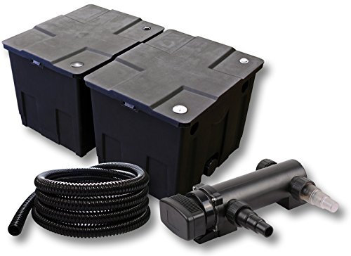 SunSun Komplettset: CBF-350B Teichfilter bis 60000 L Teichfilteranlage als Durchlauffilter, CUV-318 Teichklärer UVC Klärer mit 18W, 5m Teichschlauch 25 mm (1)