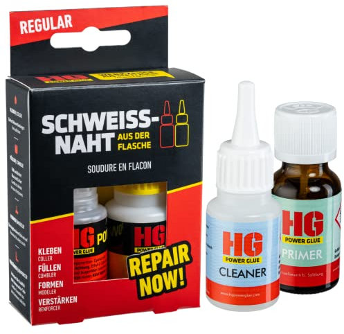 HG POWER GLUE Die Schweißnaht aus der Flasche mit Cleaner und Primer für PP, PE, Silikon - Kleber Set für Kunststoffe, Plastik, Gummi, Stein, Keramik - chemikalienresistent, hitzebeständig