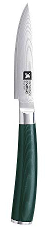 RICHARDSON SHEFFIELD MIDORI, Schälmesser mit Damaststahl-Klinge, Obstmesser från 67 Lager Damaszener-Stahl, Micarta Holzgriff dunkelgrün, Klinge: 8,5 cm, Küchenmesser liten