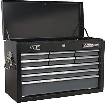 Sealey AP2509B 9 Drawer Topchest with Ball Bearing Runners, 600mm x 260mm x 380mm, Black/Grey