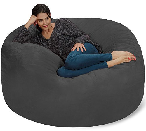 Chill Sack Bohnenbeutelstuhl: Riesen Memory Foam Möbel Taschen und große Liege - großes Sofa mit großen Wasser resistent Soft Micro Suede Cover - Kohle, 5 Fuß