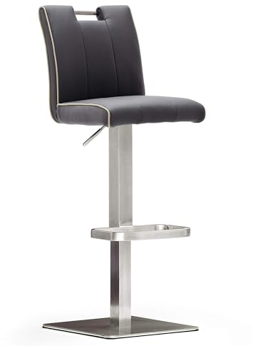 Robas Lund CA.STA Barstuhl/-hocker, PU/Edelstahl, eckig/180 Grad drehbar, ca. 40 x 87-112 x 51 cm, schwarz