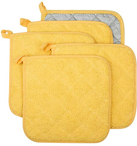 Lifaith 100% Baumwolle Küche Everyday Basic Terry Topflappen hitzebeständig Untersetzer Topflappen für Kochen und Backen Set von 5 Gelb