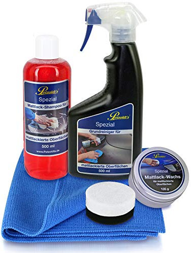 Spezial Mattlack-Pflege Set mit Matt Lack-Shampoo, Reiniger und Wachs, von Petzoldts