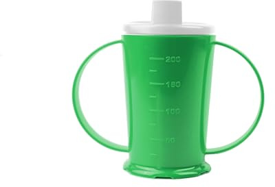 Harfield Green 2 Handled Beaker Drinking Cup & Narrow Spout Reusable Virtually Unbreakable Polycarbonate Plastic Drinking Aid
