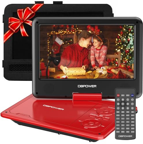 DBPOWER 11.5 Portable DVD Player, 5-Hour Built-in Rechargeable Battery, 9 Swivel Screen, Support CD/DVD/SD Card/USB, Remote Control, 1.8 Meter Car Charger, Power Adaptor and Car Headrest (Red)