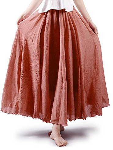 Phorecys Women's Bohemian Style Elastic Waist Band Long Maxi Skirt Rust Red 95cm