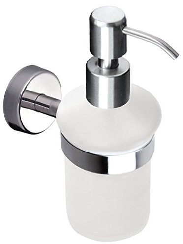 Kapitan Seifenspender mit Edelstahlpumpe und Halter Lotionspenser mattiertem Glas, Wandmontage, Poliert, Made in der EU, 20 Jahre Garantie