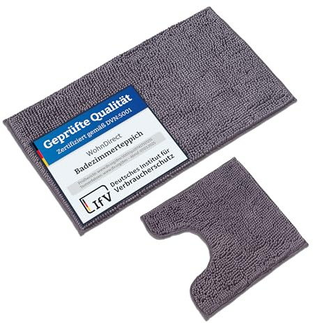 WohnDirect Alfombrilla de baño Conjunto - Alfombra baño Juego - Antideslizante - Lavable - Alfombra para el Cuarto de baño - Gris - 50 x 80 cm + 45 x 45 cm con Recorte para el Inodoro