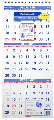 Recycled Three-Month Reference Wall Calendar, 12 x 27, 2013-2015 - PM1128