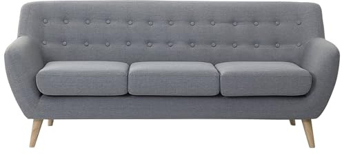 Beliani 3-Sitzer Sofa mit Armlehnen Stoff Grau Knopfheftung Holzgestell Retro Motala