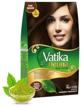 Vatika Naturals Henna Dark Brown Hair Colour 60g(6 x 10g Sachets) 100% Ammonia-Free Complete Grey Coverage Promotes Hair Shine (Packaging May Vary)