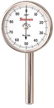 Starrett Universal Dial Test Indicator Set with Back Plunger - White Face, 0-100 Reading, 200 Range, .001 Graduation, 1/4 Shank Diameter for Mounting - 196B1