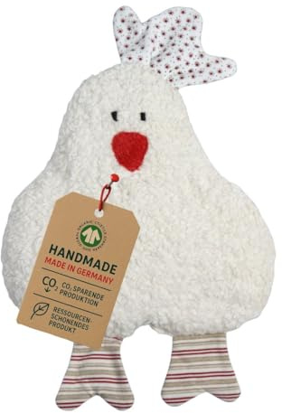 Efie Bio-Rassel Huhn – 100% Baumwollplüsch (kbA) mit Schurwoll-Füllung (kbT) – handgefertigt in Deutschland – nachhaltiges Baby-Greifspielzeug - GOTS zertifiziert