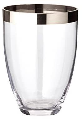 EDZARD Vase Charlotte, rund, Höhe 20 cm, Durchmesser 15 cm, mundgeblasenes Kristallglas mit Platinrand - Glas Vase, Blumenvase, Moderne Tulpenvase