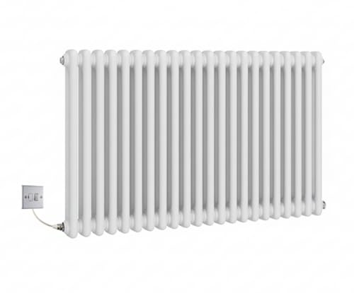 Manissa Electric White Traditional Radiator 2 Column 600mm H x 988mm W | Cast Iron Type, Old School Radiator, Includes 7 Day Timer/Thermostat, Double Column, PTC Element