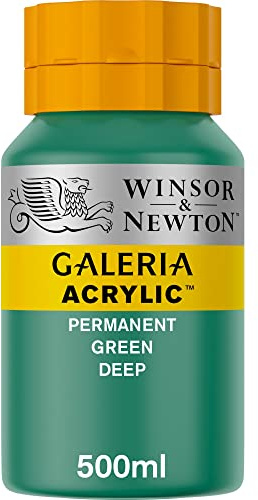Winsor & Newton 2150482 Galeria akrylfärg, hög pigmentering, ljusäkta, krispig konsistens, 500 ml kruka – permanent grön mörk