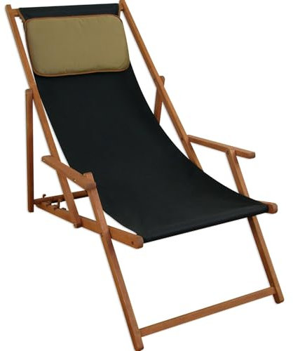 Liegestuhl schwarz Sonnenliege Kissen Gartenliege Holz Deckchair Strandstuhl Gartenmöbel 10-305KD