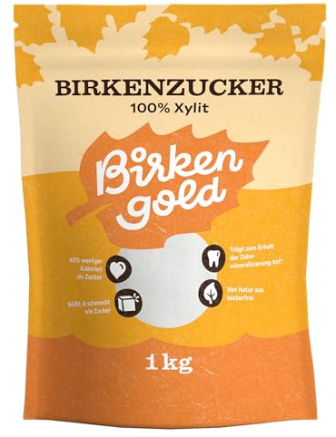 Birkengold Birkenzucker Xylit 1 kg Beutel | 100% Xylit aus Finnland | aus Birken- und Buchenrinde | vegan | 40% weniger Kalorien als Zucker | glutenfrei | zahnfreundlich