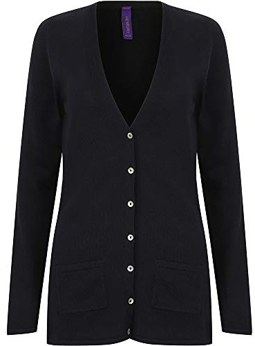 Henbury Ladies/Womens V-Neck Button Fine Knit Cardigan (M) (Navy)