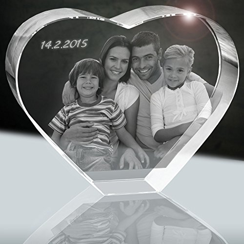 3Dglas Cœur en Cristal avec Portrait gravé au Laser (2D) | Dimensions : 160x130x80 mm (très Grande/4 kg) | Forme : Cœur
