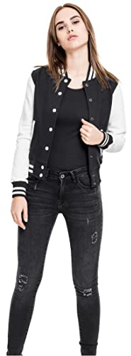 Urban Classics Ladies 2-tone College Sweatjacket, Sweat-shirt Teddy Manches longues Femme, Multicolore (Blk/Wht), Small (Taille fabricant: Small)