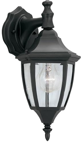Designers Fountain Waterbury Outdoor Light Fixture, 14.25 Inch Exterior Wall Lantern Sconce for Front Door, Patio and Porch, Black, 2461-BK