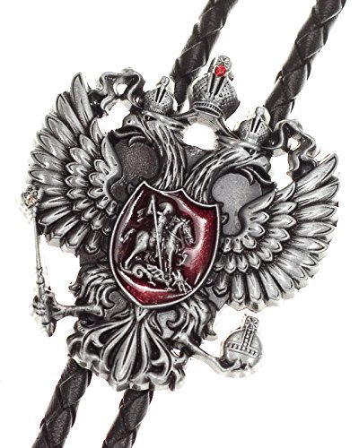Piratenladen Bolo Tie Doppel-Adler Wappen, Dachentöter Bolotie Western Krawatte für Erwachsene Männer, Western-Fans, Abenteuerlustige in Silber