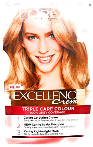 L'Oréal Paris Excellence Crème Permanent Hair Dye, Radiant At-Home Hair Colour with up to 100% Grey Coverage, Pro-Keratin, Up to 8 Weeks of Colour, Colour: 8.1 Natural Ash Blonde