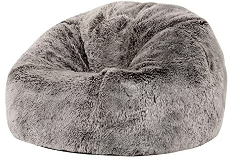 icon Classico Pouf Bambini, Grigio, Pelliccia Falsa, Poltrona Sacco con Riempimento Incluso, Pouf Sacco, Sedia Bambini, Mobili Camera da Letto