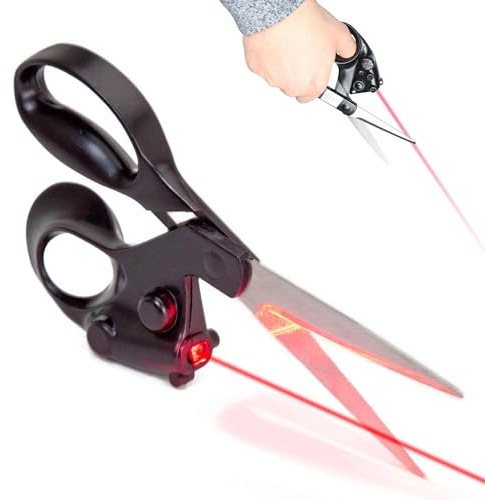 FISHTEC Forbici Laser di Precisione - Taglio Dritto con Guida Luminosa a Raggio Rosso in Acciaio Inossidabile - Ideali per Cucito Fai da Te Scrapbooking e Lavori Creativi su Tessuto Carta e Cartoncino
